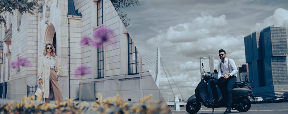 man on Scooter ,women on the street