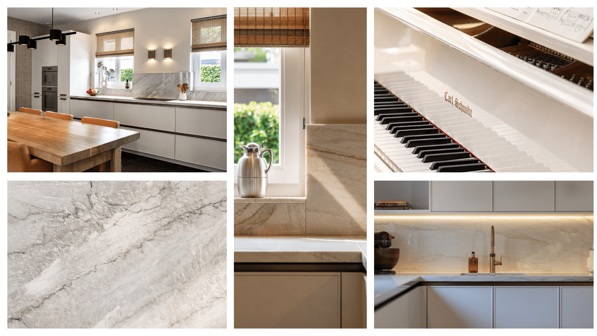 Moodboard die 5 verschillende beelden van een keuken laat zien
